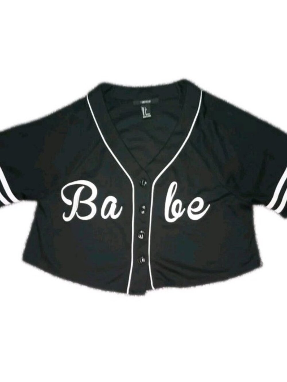 Forever 21 Babe Crop Baseball Jersey Women's Medium Black White Button Up Mesh